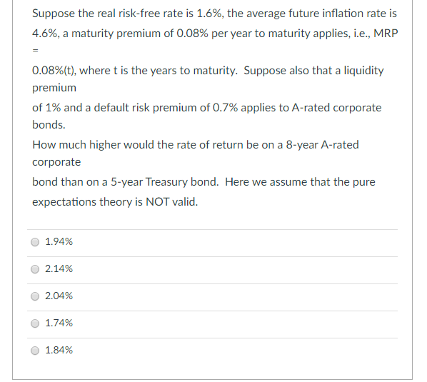 Please Answer step by step Suppose the real risk-free rate is