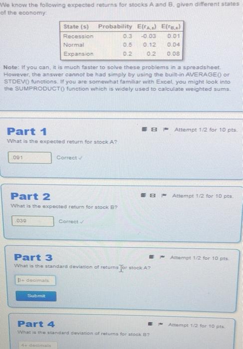  please help with part 3 &4 We know the following expected