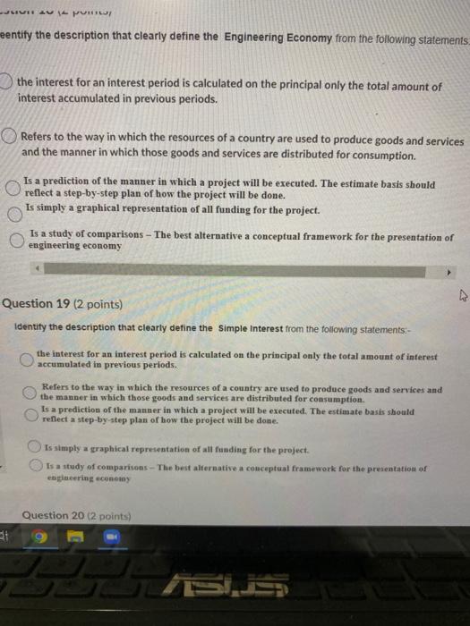  -JUVEAU MI meentify the description that clearly define the Engineering Economy