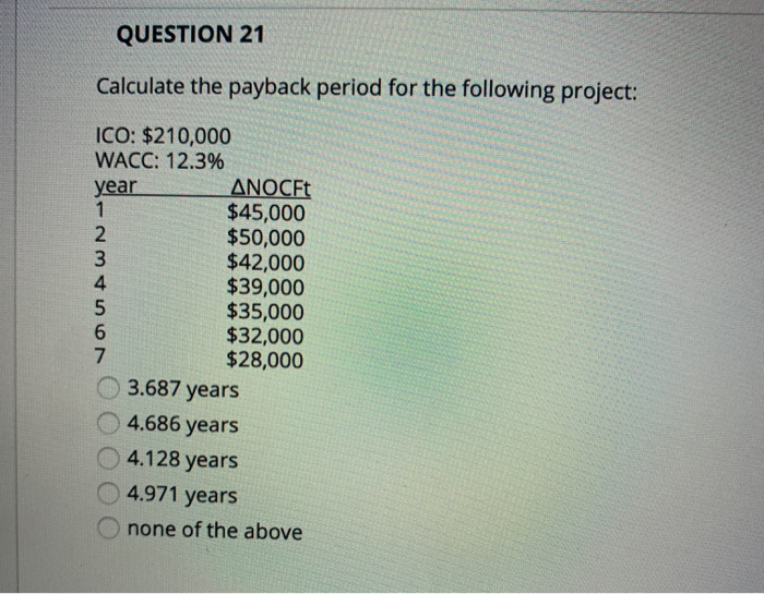 and cannibalization adjustment QUESTION 19 Calculate the MIRR using the following information: