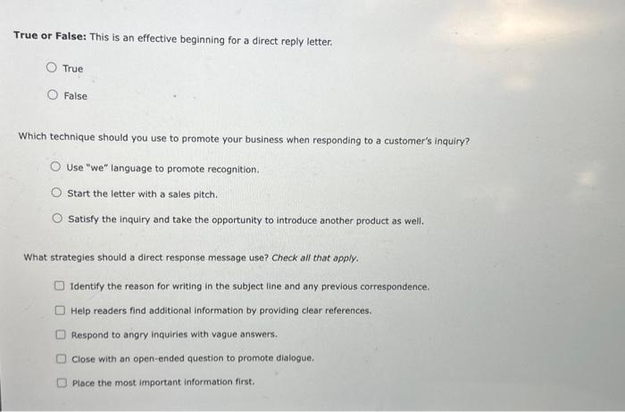  True or False: This is an effective beginning for a direct
