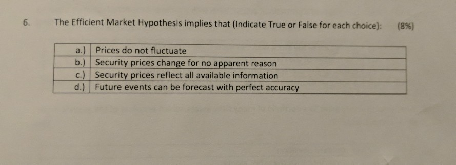  Please select true or false for each part thanks. The Efficient