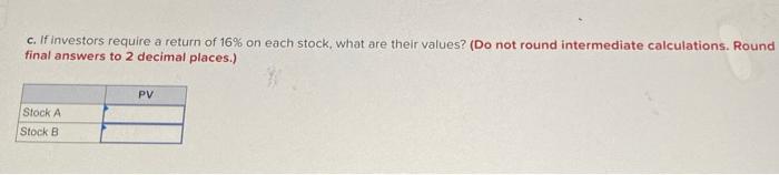 for two stocks: Return on equity Earnings per share Dividends per share