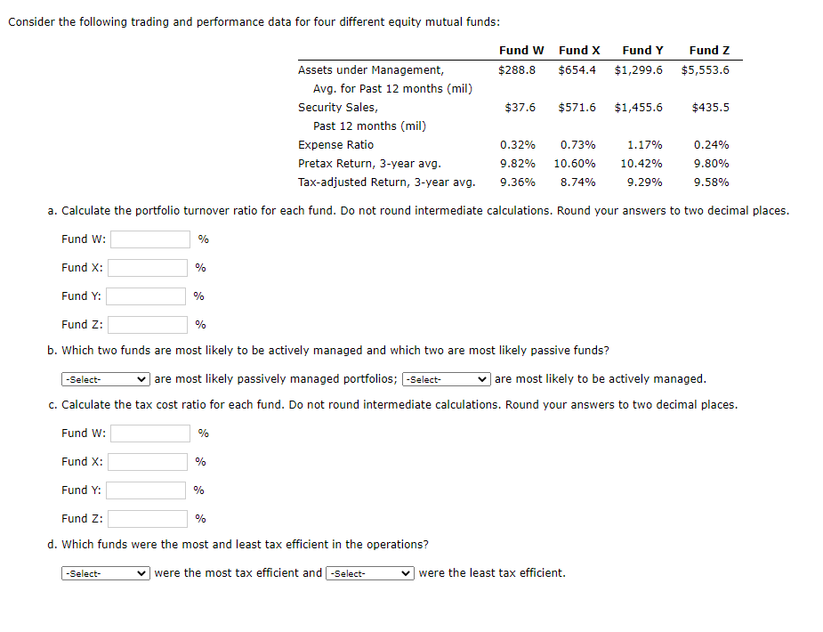  Consider the following trading and performance data for four different equity