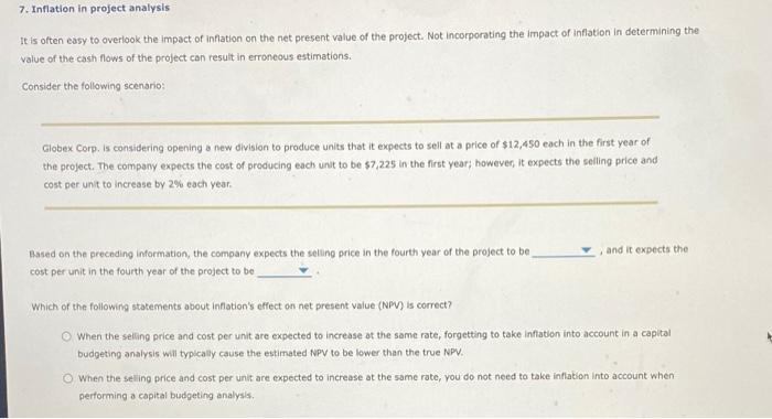  7. Inflation in project analysis It is often easy to overlook