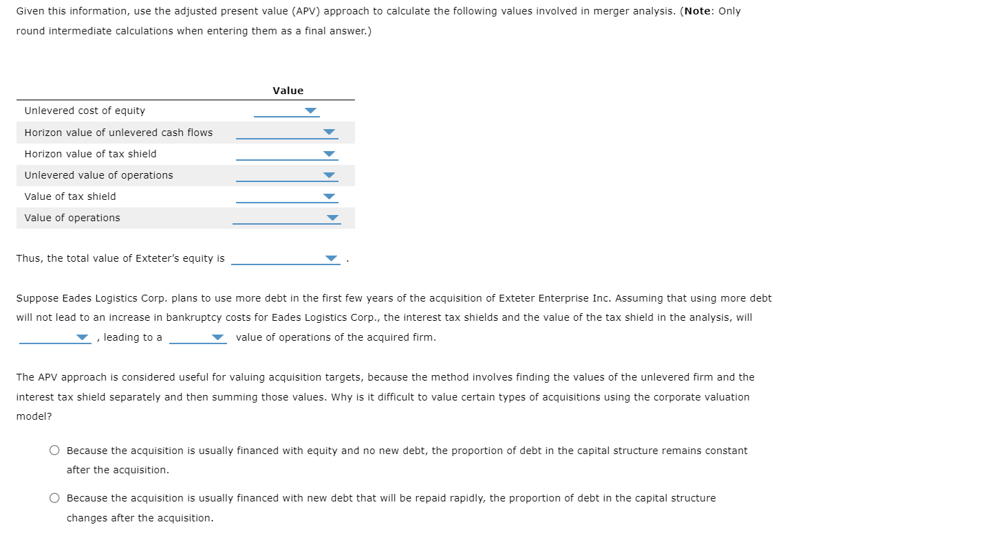 Corp., which is considering the acquisition of Exteter Enterprise Inc., estimates that