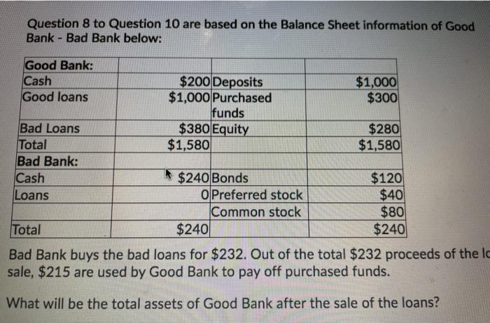  quick!! Question 8 to Question 10 are based on the Balance
