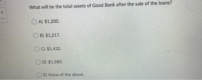 Sheet information of Good Bank - Bad Bank below: Good Bank: Cash