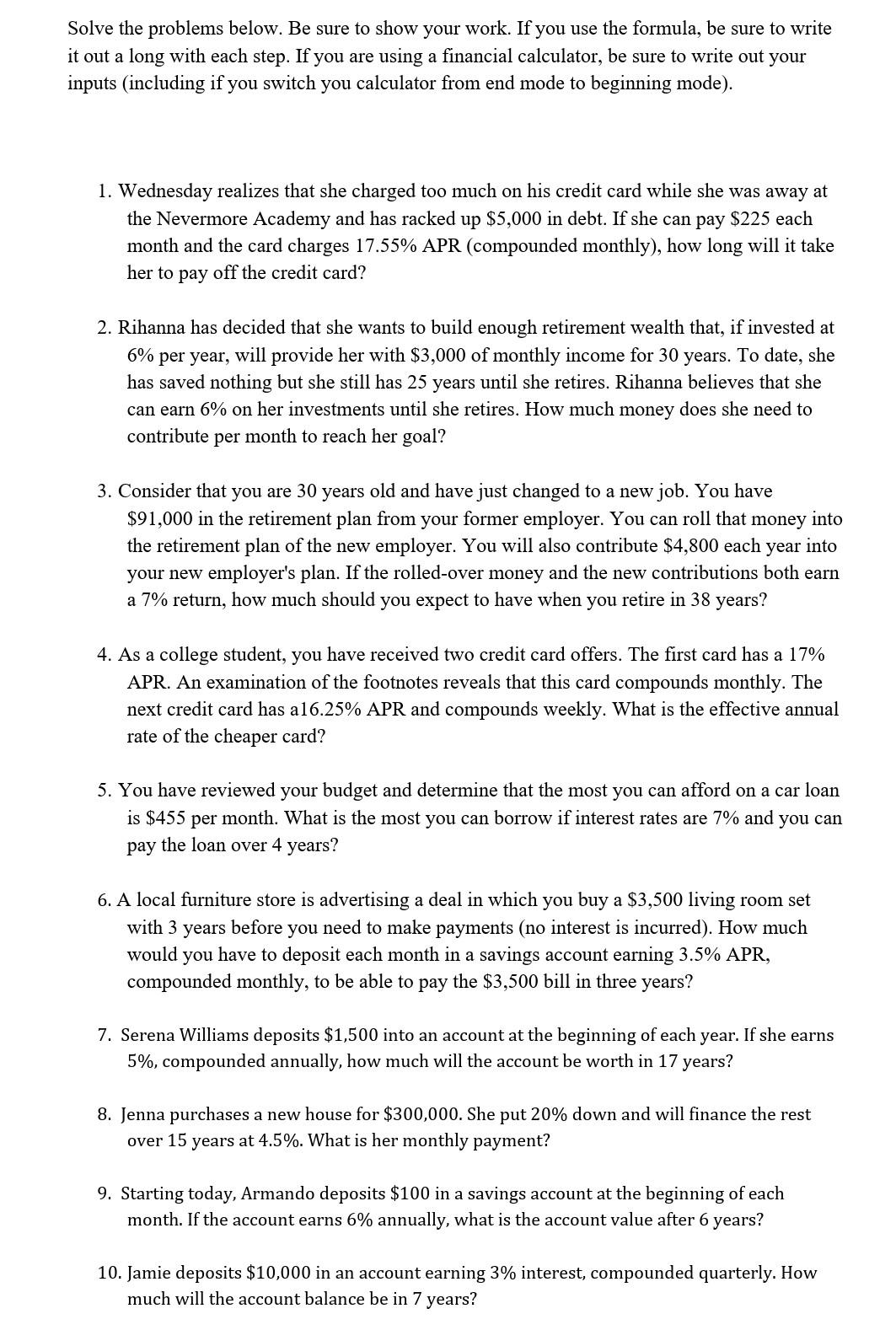  please solve problems 5 - 10 Solve the problems below. Be