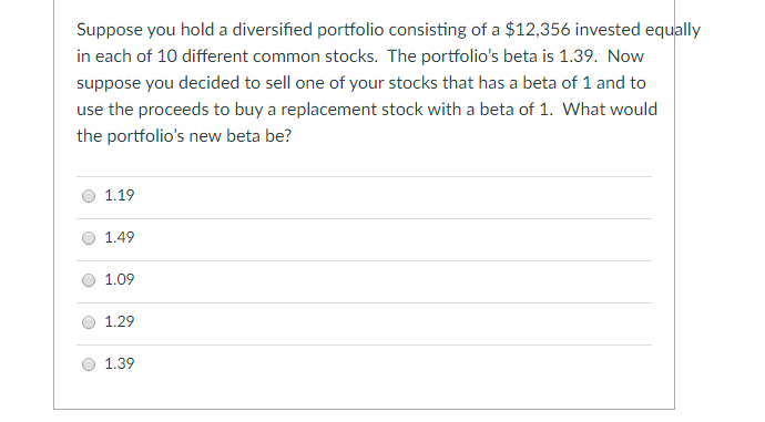 Please answer step by step Suppose you hold a diversified portfolio