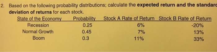 solve for #2 Based on the following probability distributions; calculate the expected