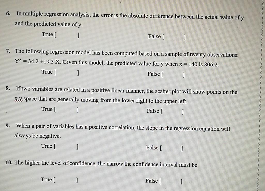 Without explanation 6. In multiple regression analysis, the error is the