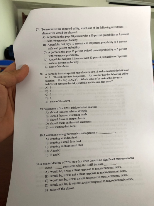 Finance just short answer please A or B or C or D