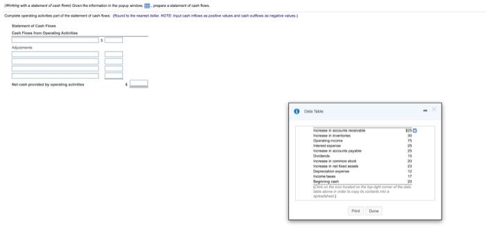  (Working with a statement of cash flows) Given the information in