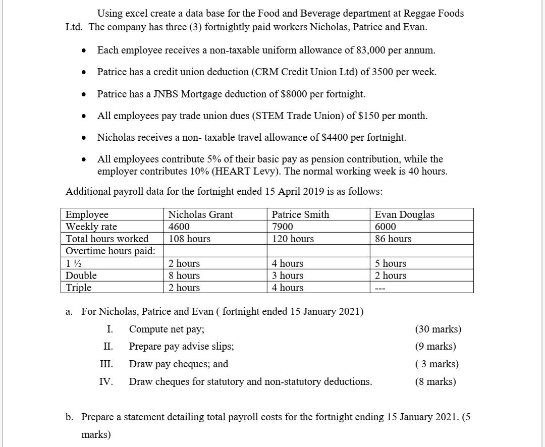 solve this question im stuck in the question Using excel create a