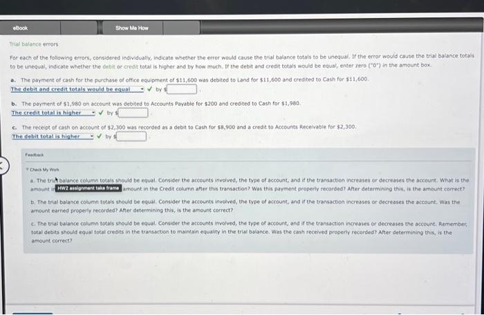  For each of the following errors, considered individually, indicate whether the