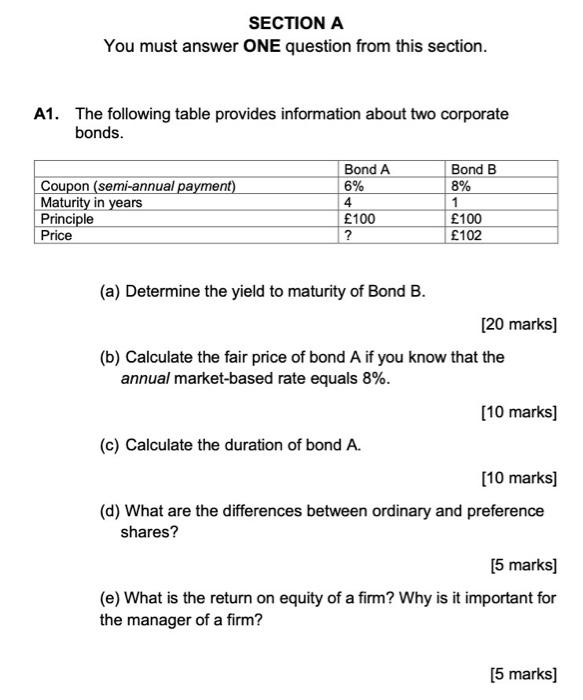  SECTION A You must answer ONE question from this section. A1.