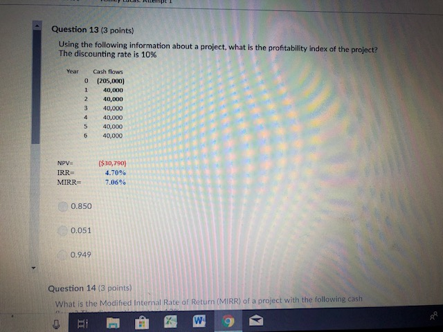  Question 13 (3 points) Using the following information about a project,