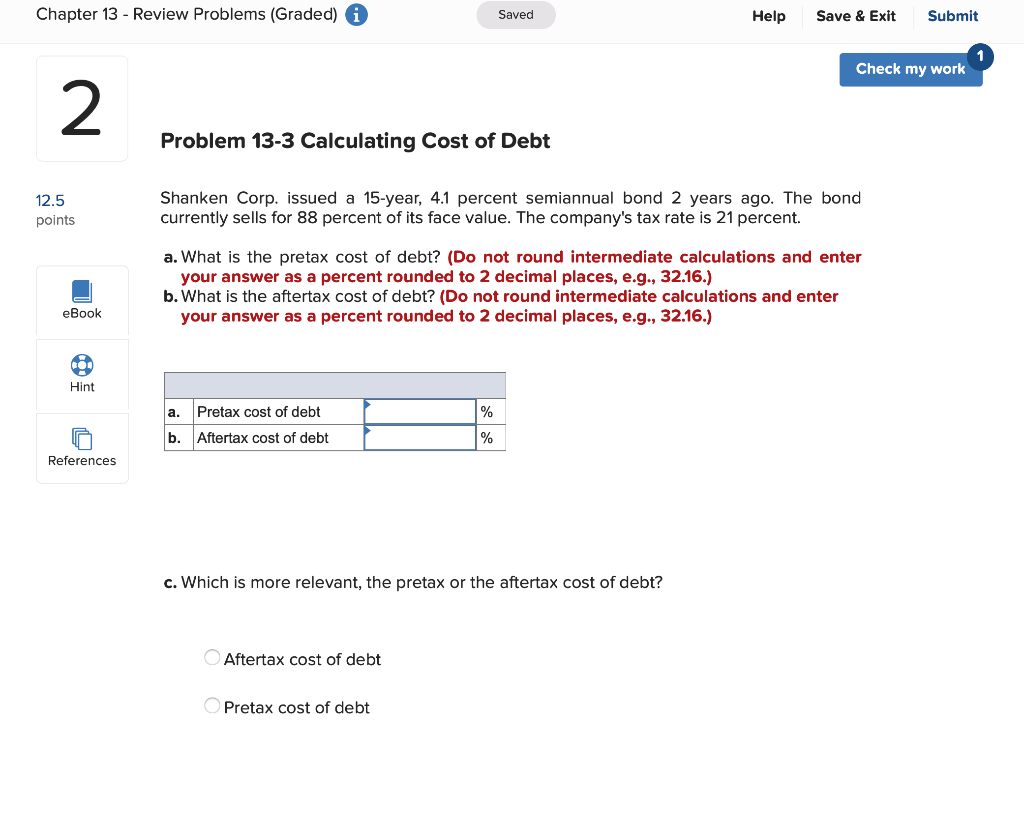  Chapter 13 - Review Problems (Graded) a Saved Help Save &