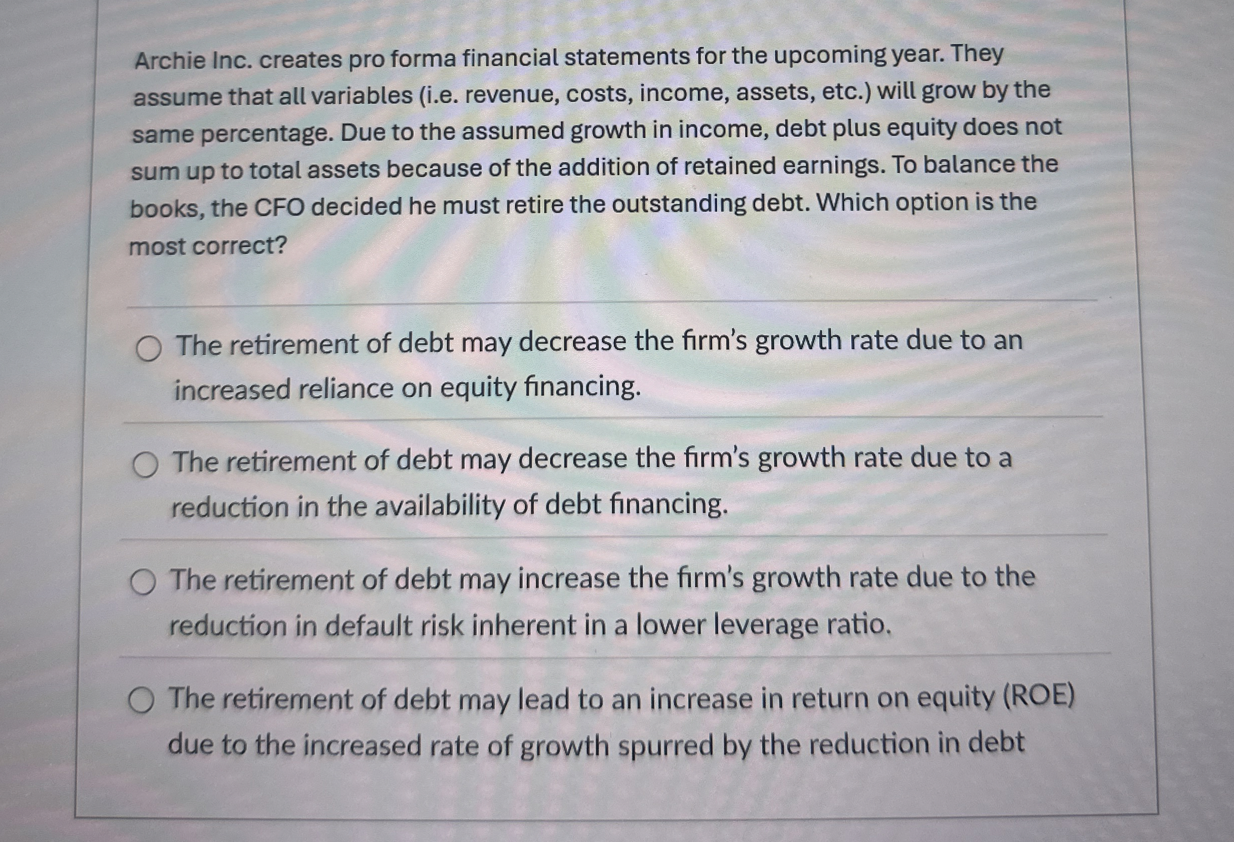  Archie Inc. creates pro forma financial statements for the upcoming year.