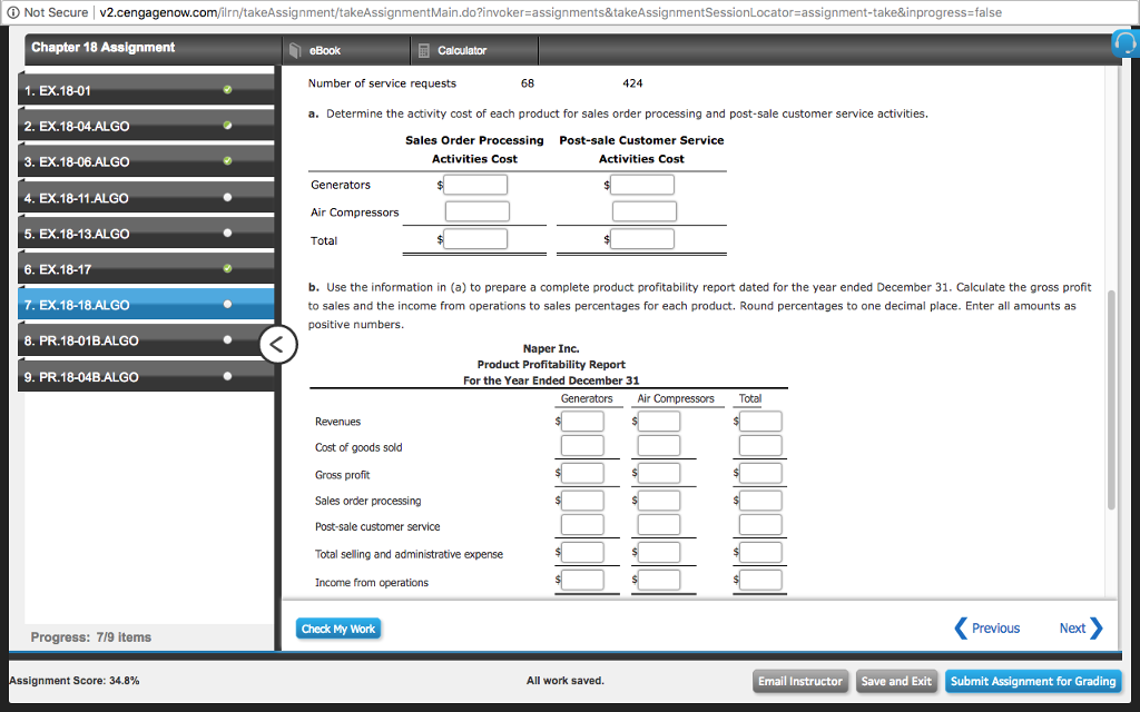 eBook Calculator 1. EX.18-01 Construct and Interpret a Product Profitability Report, Allocating