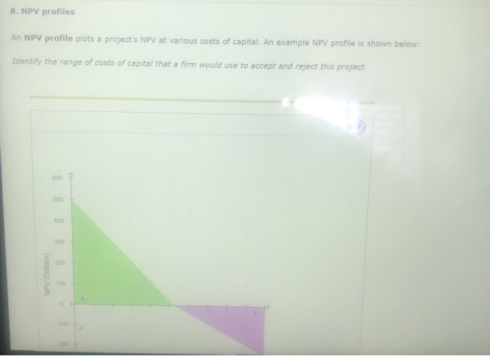  8. NPV profiles An NPV profile plots a project's NPV at