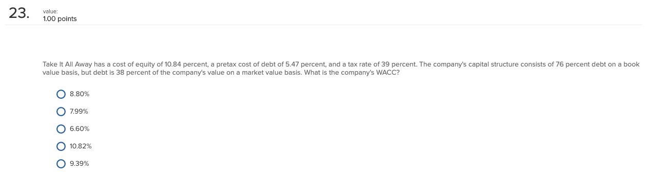 23. value: 1.00 points Take It All Away has a cost