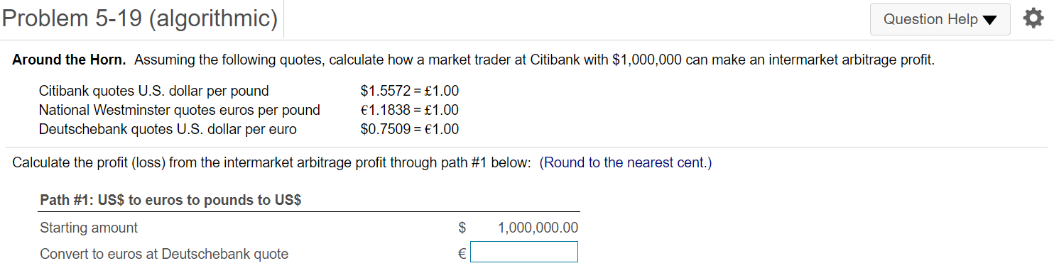  Problem 5-19 (algorithmic) Question Help Around the Horn. Assuming the following