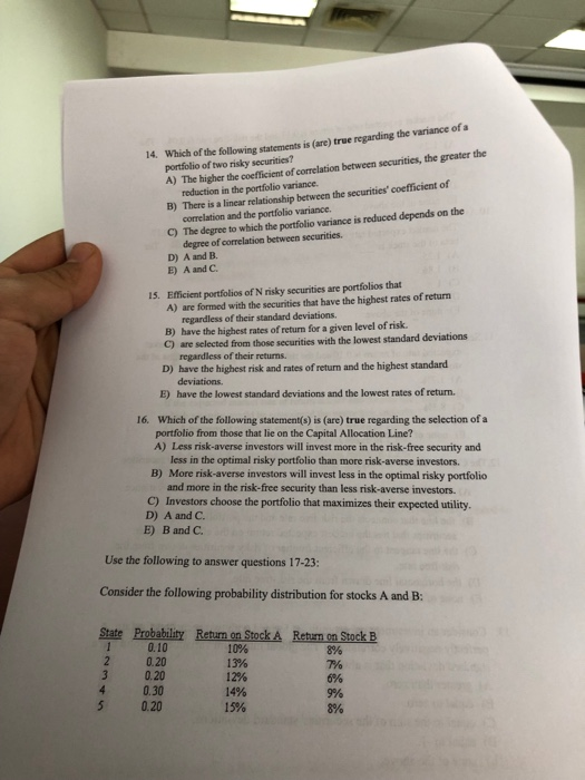 Finance just short answer please A or B or C or D