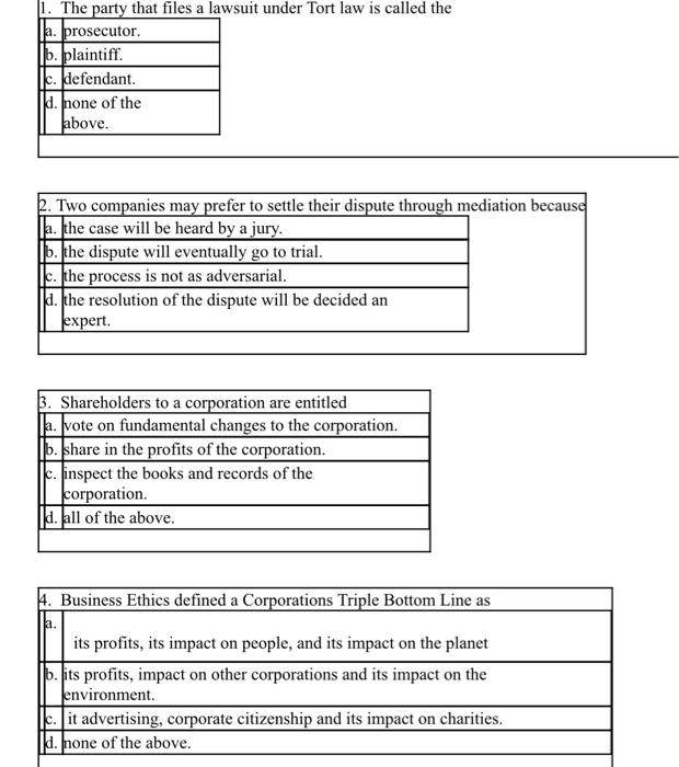 multiple choice 1-4 multiple choice 1. The party that files a lawsuit