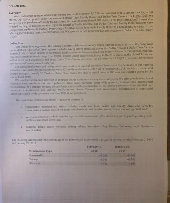  DOLLAR TREE Overview We are a leading operator or discount variety