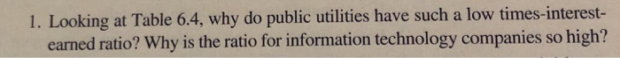  1. Looking at Table 6.4, why do public utilities have such