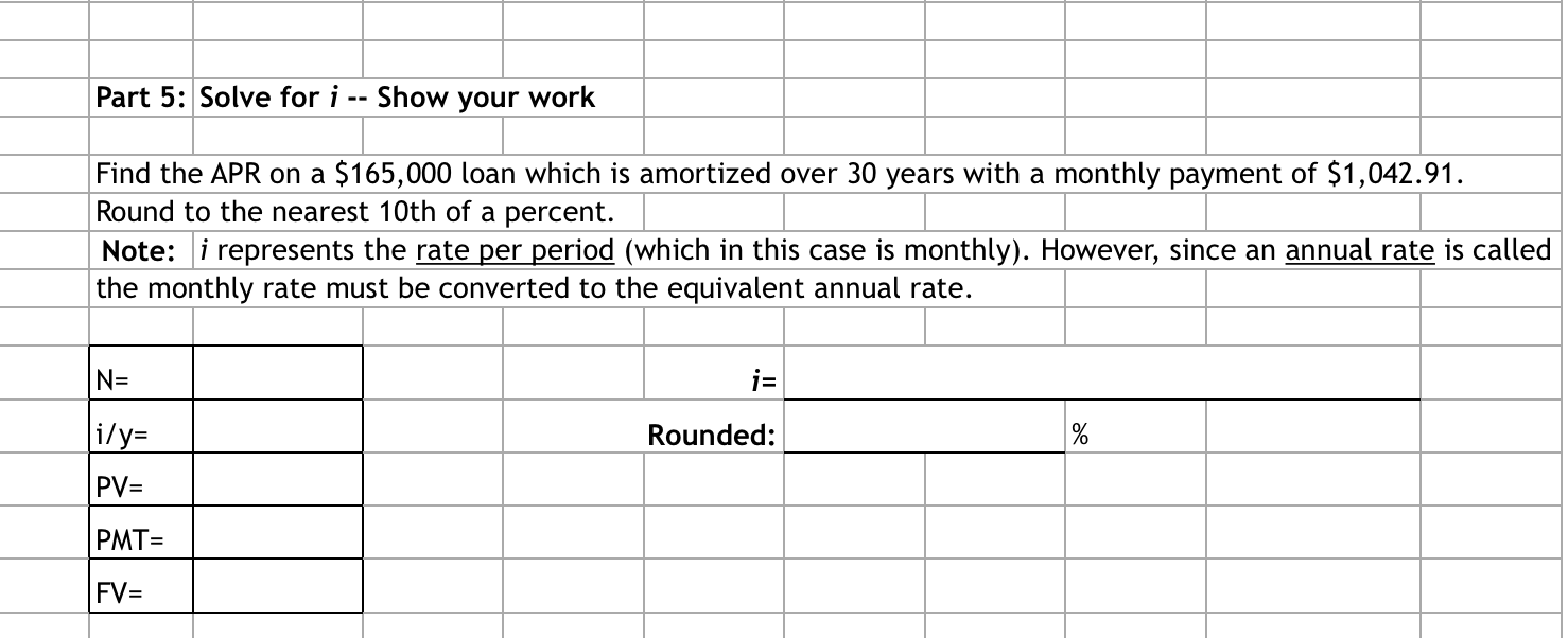  Part 5: Solve for i -- Show your work Find the
