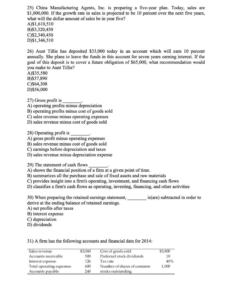  25) China Manufacturing Agents, Inc. is preparing a five-year plan. Today,
