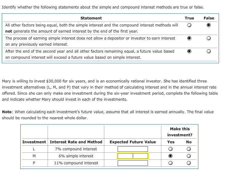  Future value 2 Identify whether the following statements about the simple