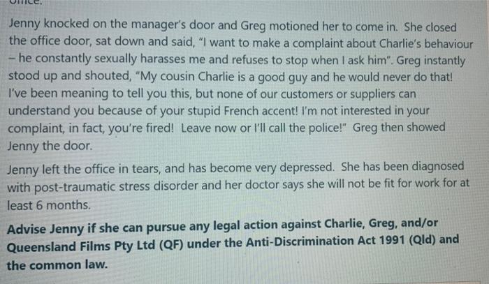 Law, Application and Conclusion) method. Jenny works as an accountant at Queensland