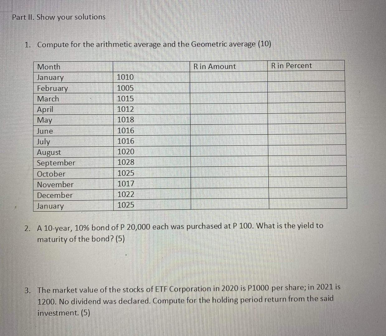  complete sol please Part II. Show your solutions 1. Compute for