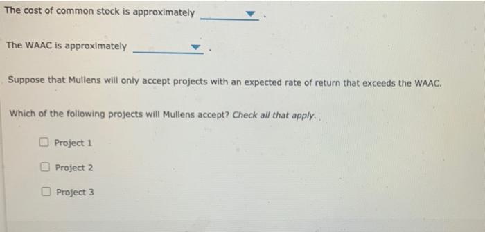 Mutlens Corporation is considering three average-risk projects with the following costs and
