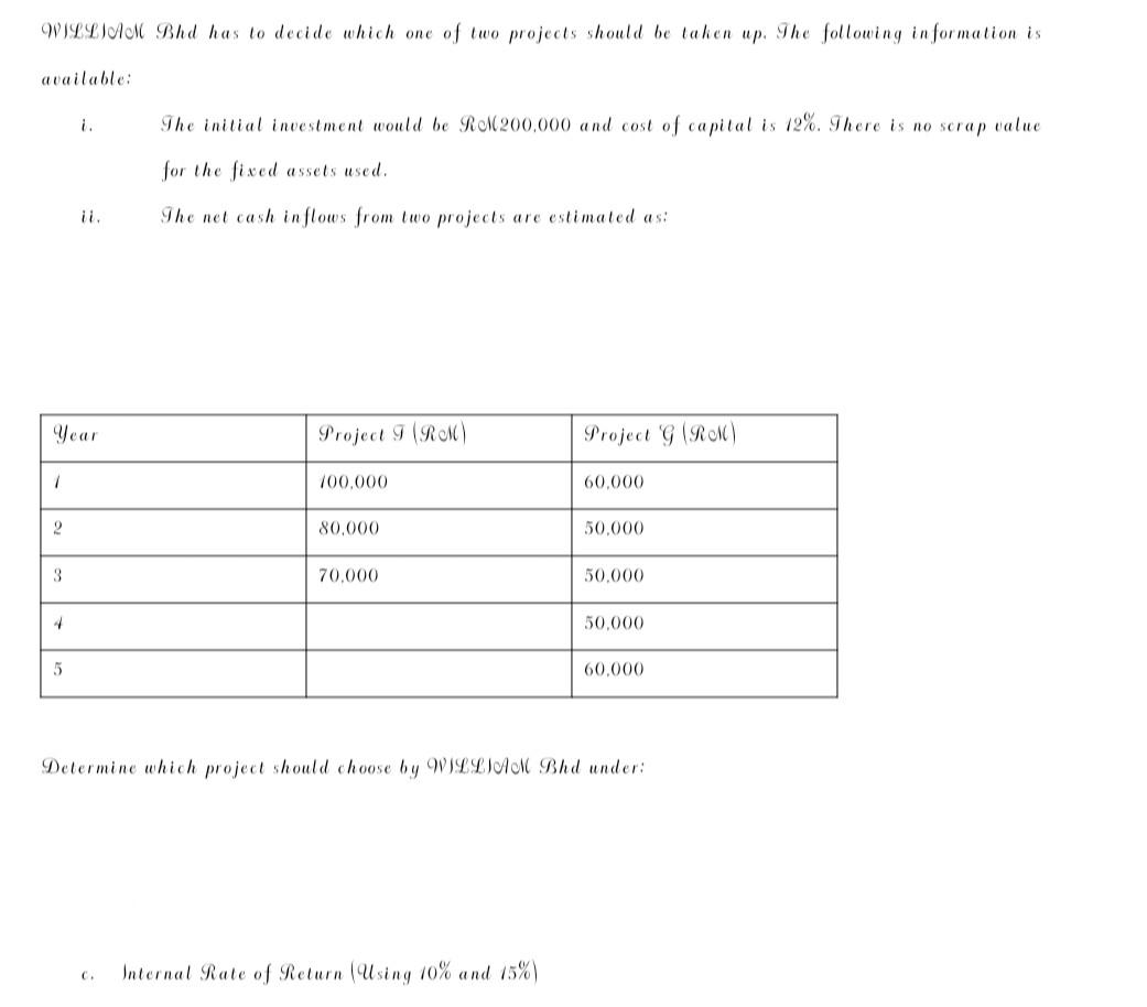  use given table for 12% discount factor WILLIAM Bhd has to