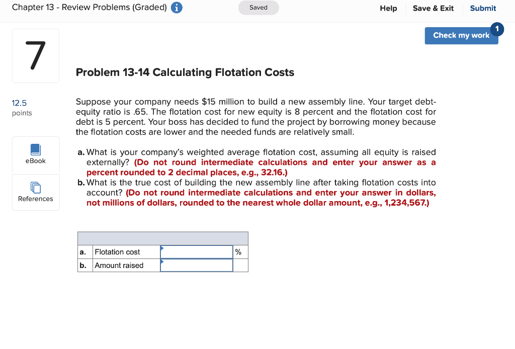  Chapter 13 - Review Problems (Graded) i Saved Help Save &