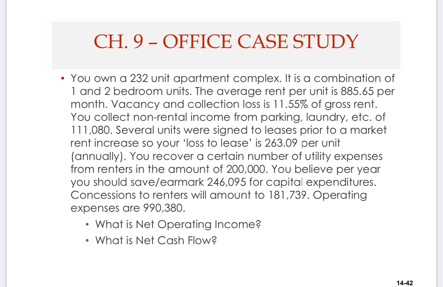 Show formulas and numbers. CH. 9 - OFFICE CASE STUDY A building
