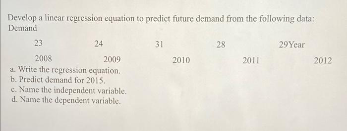  Develop a linear regression equation to predict future demand from the