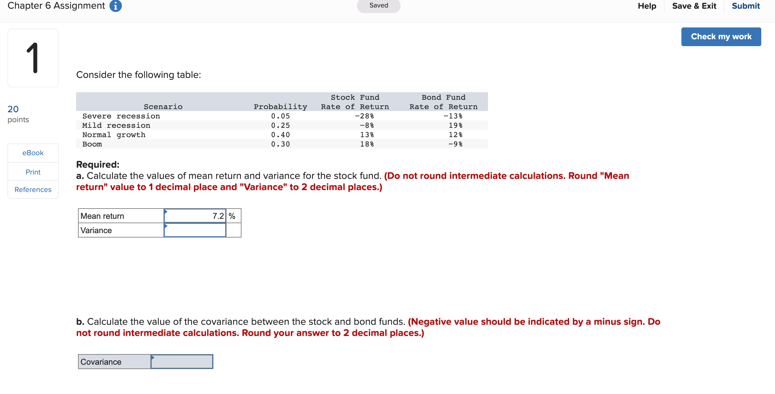  Chapter 6 Assignment i Saved Help Save & Exit Submit Check