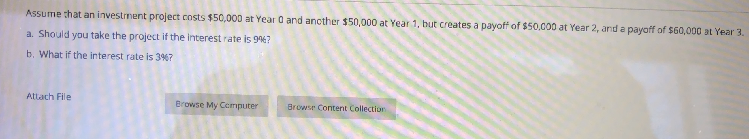 Please show all the work with formulas Assume that an investment project