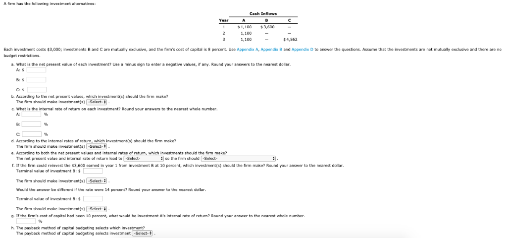 Drop Down 1: A, B, C, A&B, A&C Drop Down 2: A,