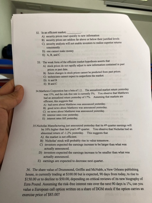 Finance just short answer please A or B or C or D
