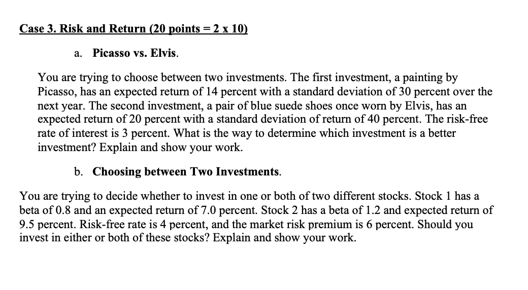  Case 3. Risk and Return (20 points = 2 x 10)