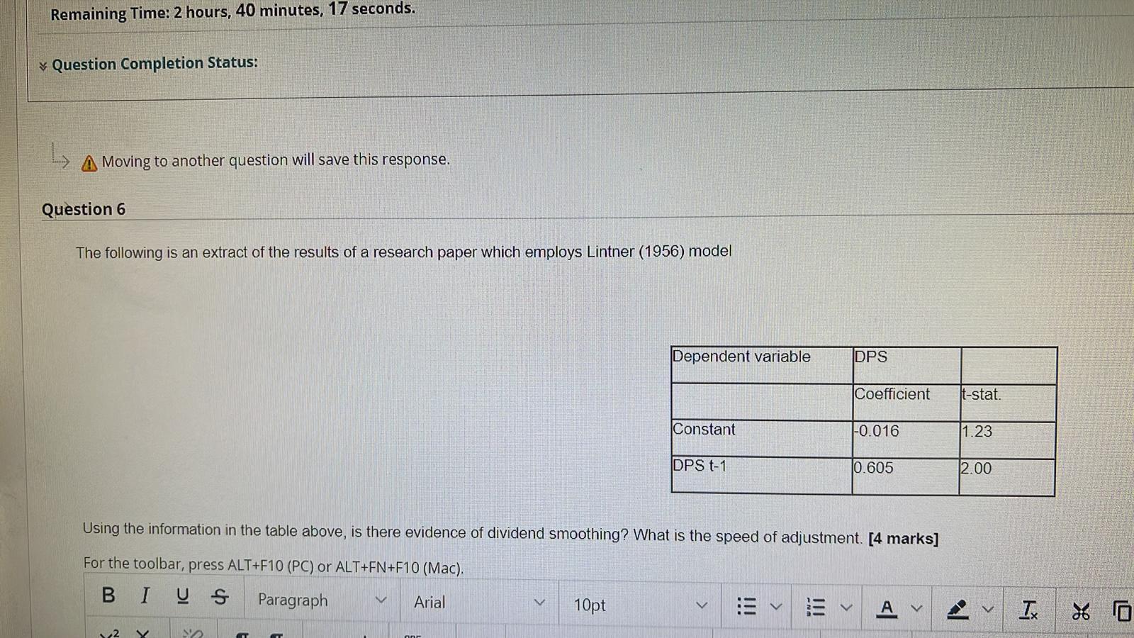 Remaining Time: 2 hours, 40 minutes, 17 seconds. Question Completion Status: