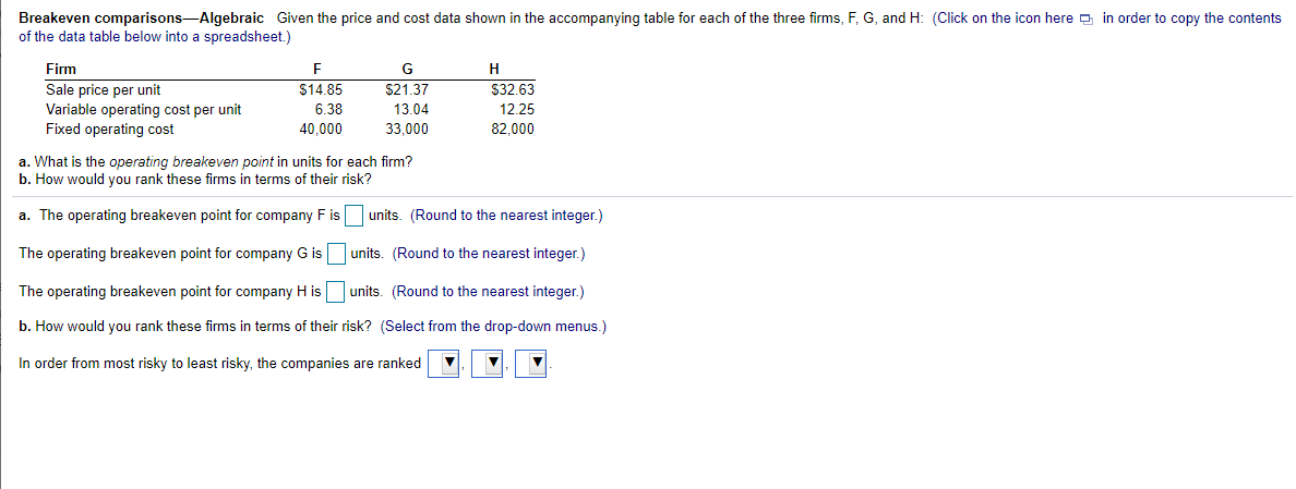  PLEASE refer to data table and requirements for your answer as