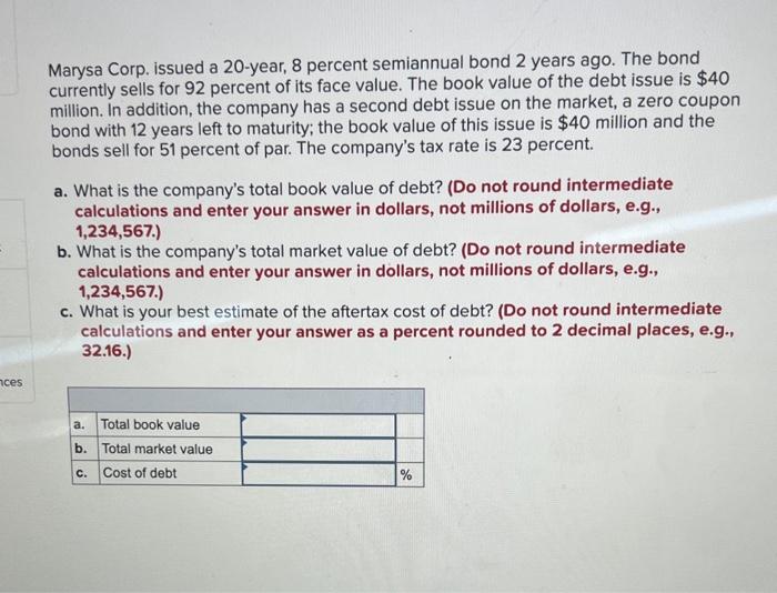 can u pleasee help me with this? Marysa Corp. issued a 20